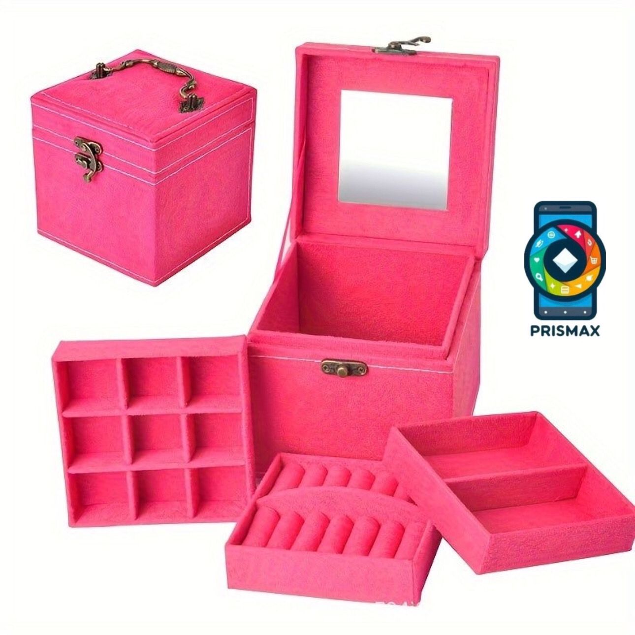 Three-Layer Lockable Jewelry Box Case Mirrored Storage