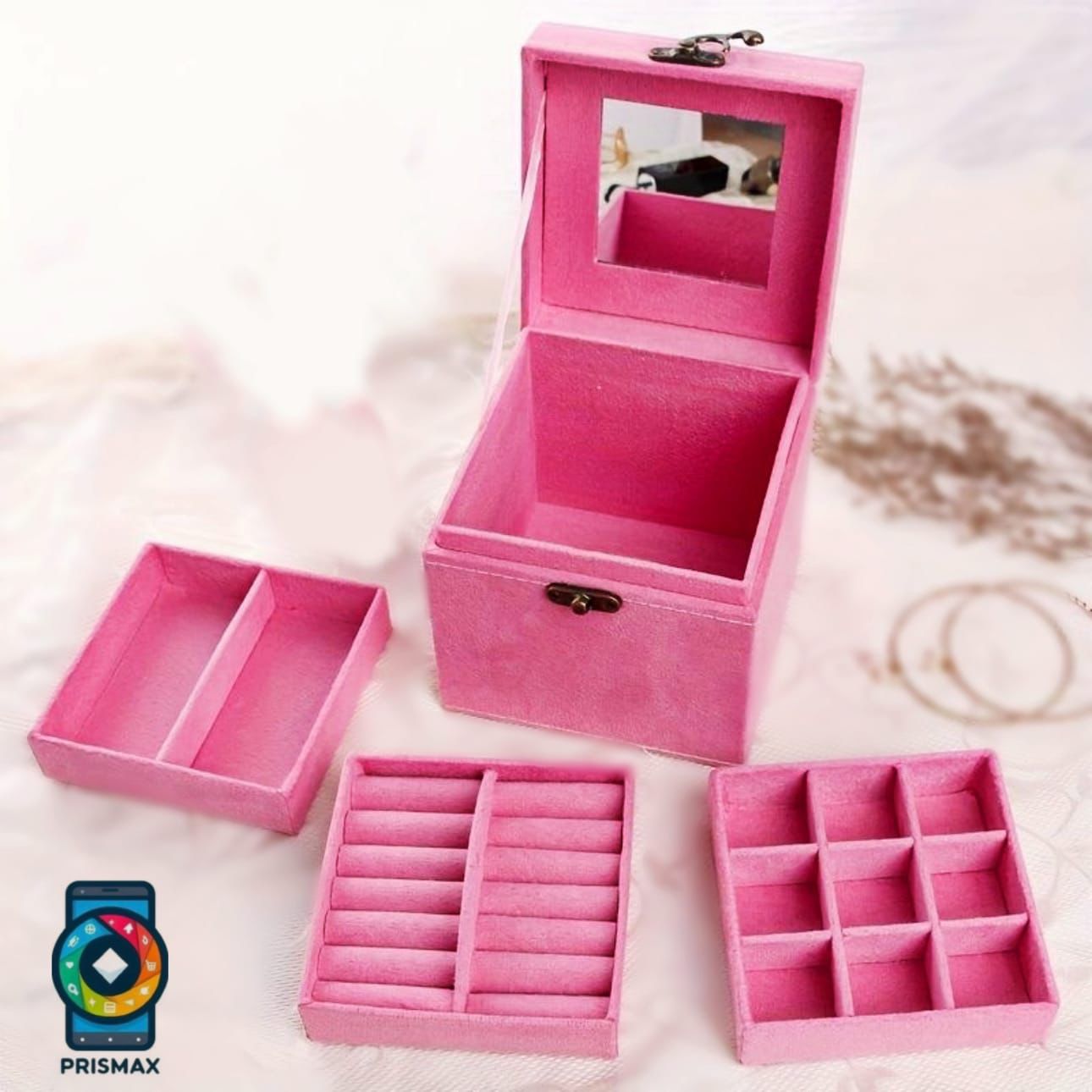 Three-Layer Lockable Jewelry Box Case Mirrored Storage